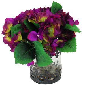 River Rocks and Hydrangea's Floral Arrangements in Decorative Vase