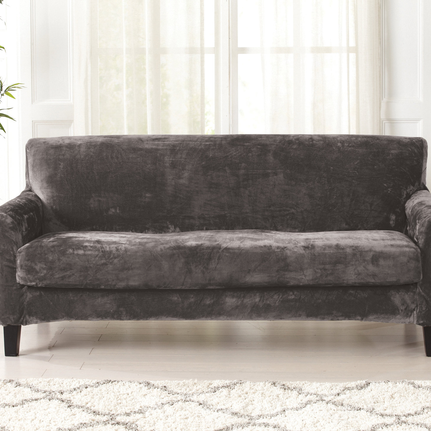 Canora Grey Velvet Plush Box Cushion Sofa Slipcover Reviews Wayfair