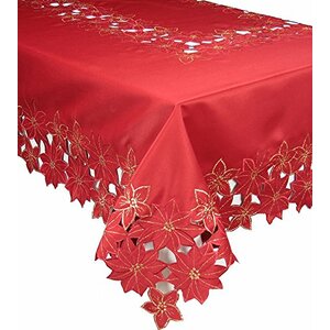 Festive Poinsettia Embroidered Cutwork Holiday Tablecloth