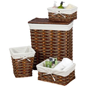 Wicker Laundry Hamper and Waste Basket Set