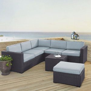 Dinah 6 Person Outdoor Wicker 5 Piece Sectional Seating Group with Cushion