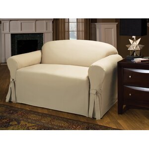 Tie Cotton Blend Box Cushion Loveseat Slipcover