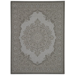 Genoa Damask Medallions Power Loom Dark Gray Indoor/Outdoor Area Rug