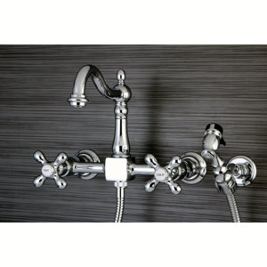 Heritage Double Handle Wall Mount Kitchen Faucet with Brass Sprayer