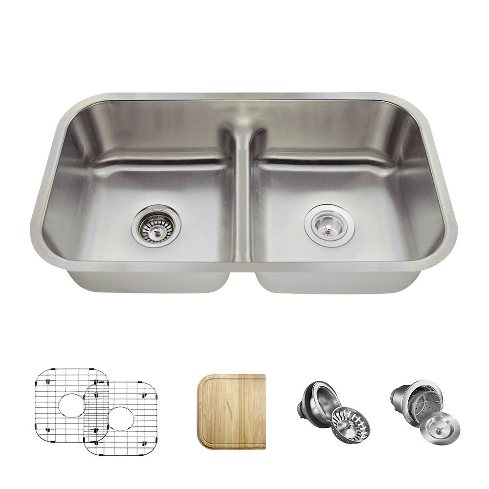 512 18 Ens Stainless Steel 33 X 18 Double Basin Undermount Kitchen Sink With Additional Accessories