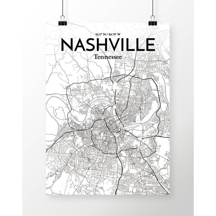Nashville Town Map Picture Artwork Print Poster in just White photo relating to Printable Map of Nashville called Nashville Metropolis Map Image Artwork Print Poster within just White