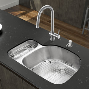 VIGO 32 inch Undermount 80/20 Double Bowl 18 Gauge Stainless Steel Kitchen Sink with Gramercy Stainless Steel Faucet, Grid...