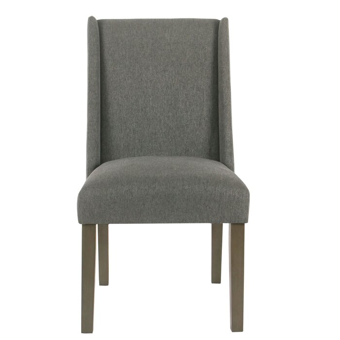 Fabric Upholstered Wooden Parson Dining Chairs With High Wingback Design Dark Grey Set Of Two