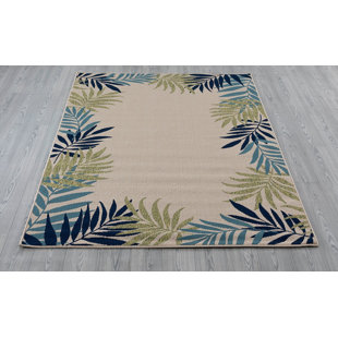 Weather Resistant Outdoor Rug Wayfair Springcreek Beautiful Tropical Palm Leaves Green Blue Indoor Outdoor Area Rug