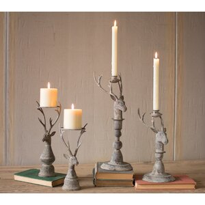 Deer 2 Piece Metal Candlestick Set