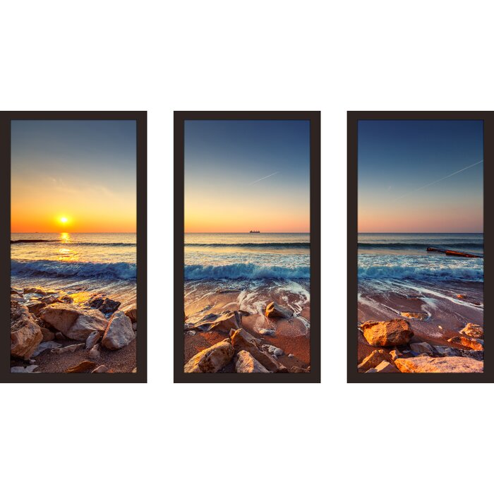 Picture Perfect International Black White Ocean Sunset Framed Plexiglass Art Set Of 3 Wall Decor 13 5 W X 25 5 H X 1 D Posters Prints