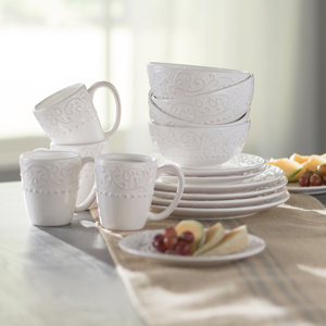 Yaelle Leaf Round 16 Piece Dinnerware Set, Service for 4