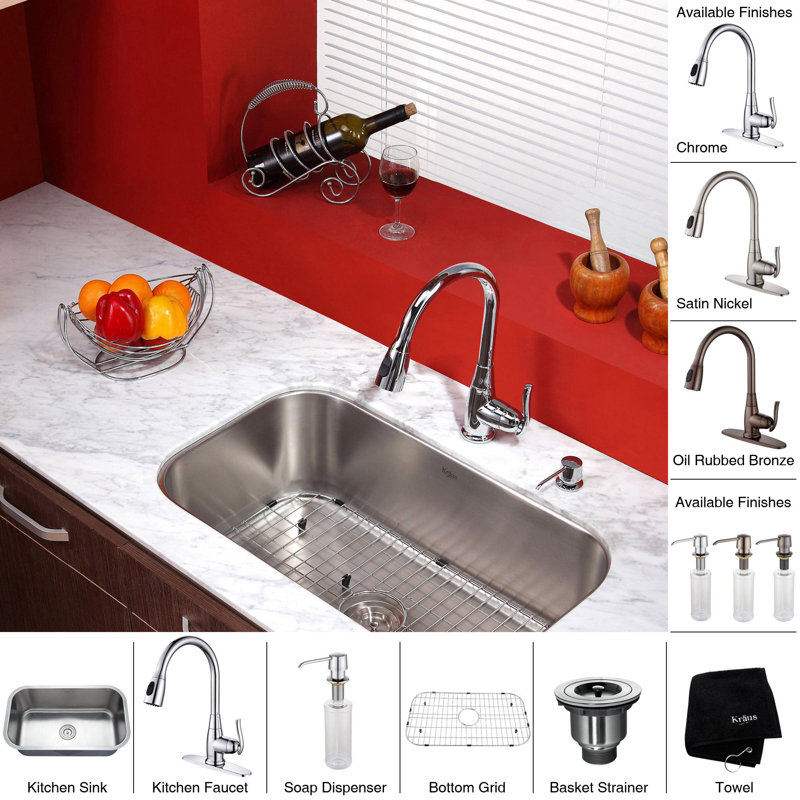 Kraus Kitchen Combos 31.5" x 18.38" Undermount Kitchen Sink with Faucet and Soap Dispenser