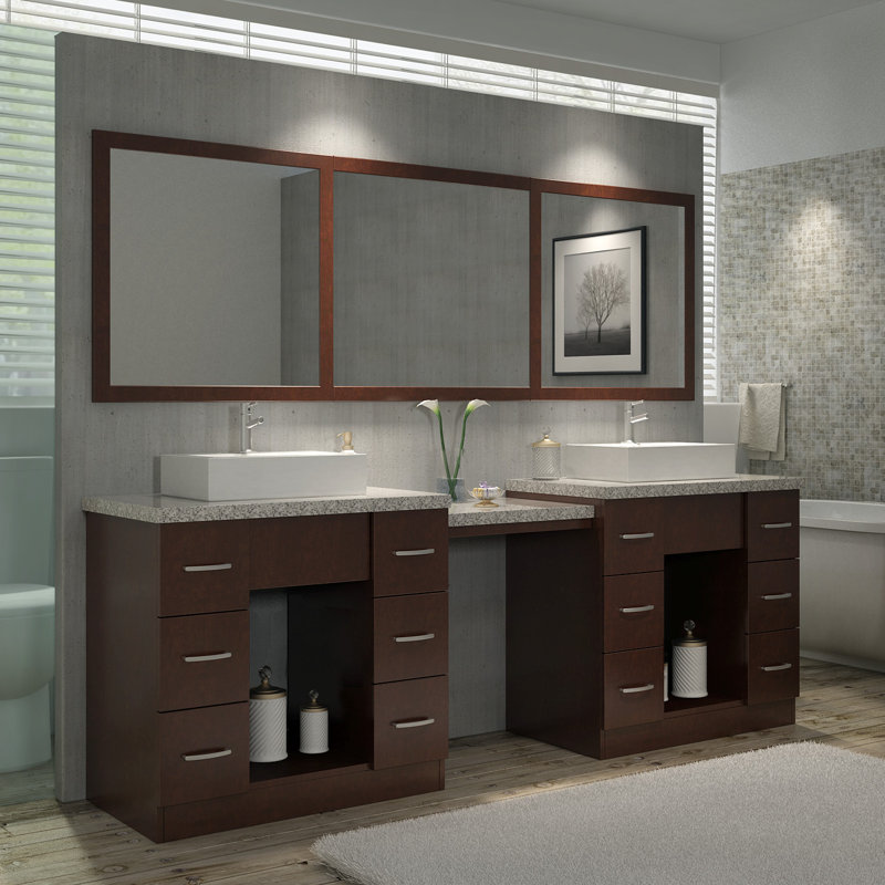 Ariel Bath Roosevelt 97" Double Sink Vanity Set with ... Master bathroom vanity with makeup area.