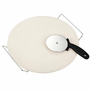 Ceramic Pizza Stone with Stand and Pizza Cutter