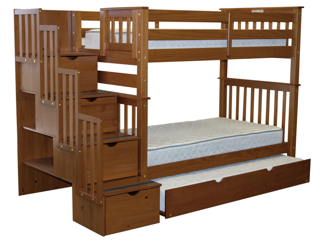 Bedz King Stairway Tall Twin Over Bunk Bed With Trundle Stairway Tall Twin Over Bunk Bed With Trundle