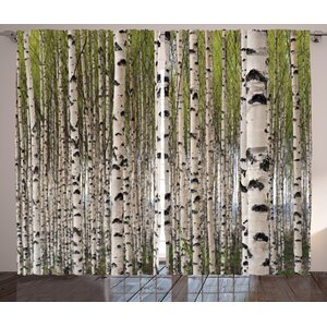 Buy Tree Nature Theme Design Birch Trees with Leaves in Spring Pattern Tranquil Forest Digital Print Graphic Print & Text Semi-Sheer Rod Pocket Curtain Panels (Set of 2)!