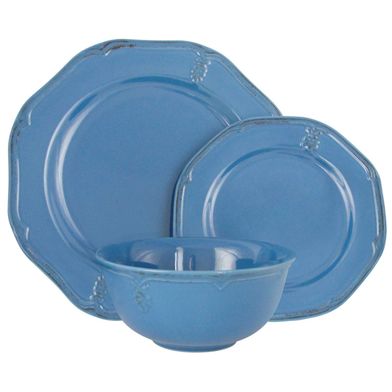Melange Stoneware 18 Piece Dinnerware Set Antique Blue Service For 6 Microwave Dishwasher Oven Safe Dinner Plate Salad Soup Bowl