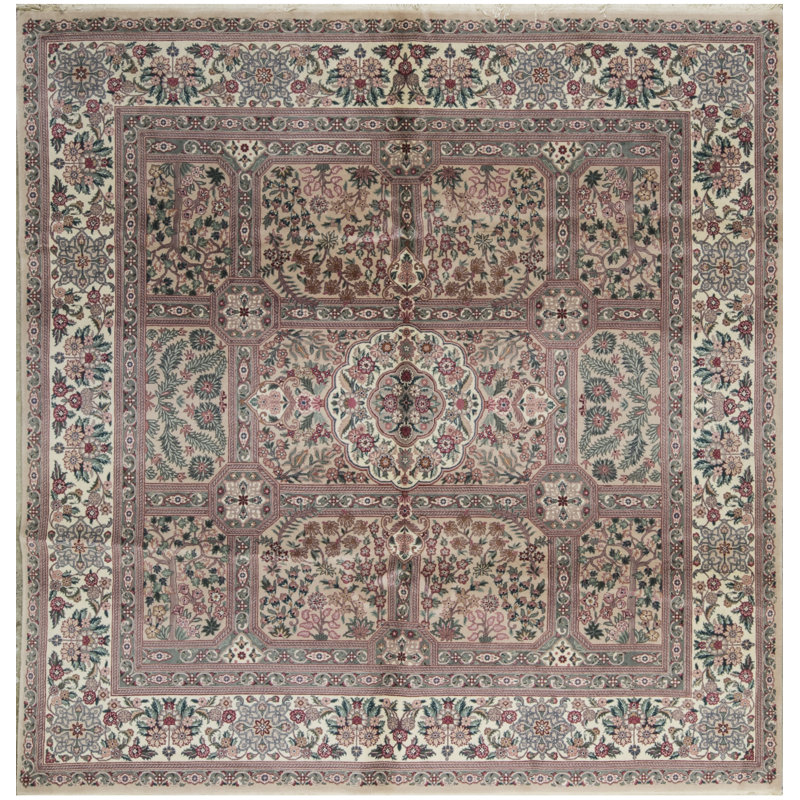 Bokara Rug Co., Inc. One-of-a-Kind Jahan Quality Hand-Knotted Square 8 Wool Pink/Green Area Rug