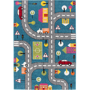 Car Truck Train Area Rugs You Ll Love Wayfair Howton Kids Play Cars Design Blue Gray Area Rug