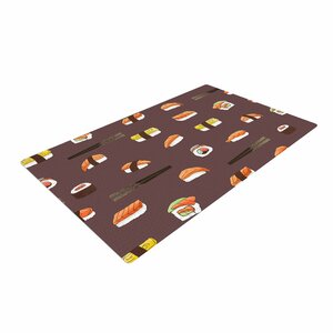 Strawberringo Sushi Pattern Orange/Brown Area Rug