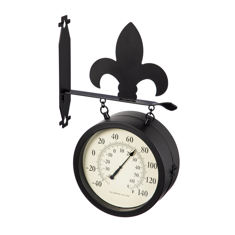 Fleur De Lis Living Patrica 2 Sided Outdoor And Thermometer Patrica 2 Sided Outdoor And Thermometer Fleur De Lis Wall Clock