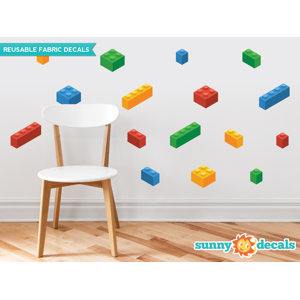 16 Piece Building Block Bricks Fabric Wall Decal Set