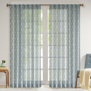 Calais Geometric Sheer Tab Top Single Curtain Panel
