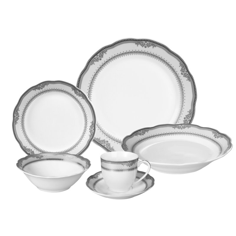 Lorren Home Trends Victoria 24 Piece Porcelain Dinnerware Set, Service