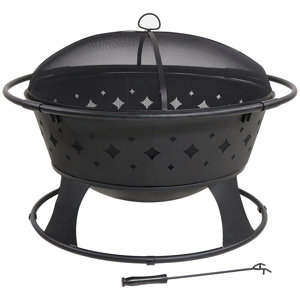 Diamond Steel Wood Fire Pit with Spark Screen