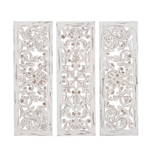 White Wall Accents You Ll Love Wayfair 3 Piece Rustic Carved Ornate Wall Décor Set