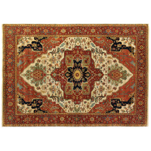 Fine Serapi Knotted Ivory/Red Handmade Area Rug