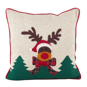 Baylee Christmas Reindeer Applique Design Decorative Throw Pillow