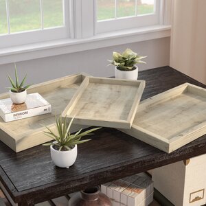 Rectangle Wooden 3 Piece Serving Tray Set