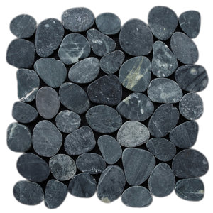 Sliced Pebble Random Sized Natural Stone Pebble Tile in Black