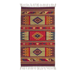 Fair Trade Organically Dyed Authentic Zipotec 'Prairie Stars' Expertly Hand Woven Mexican Wool Home Decor Area Rug