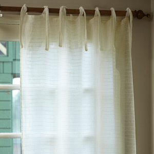 Pintuck Striped Sheer Tab Top Single Curtain Panel