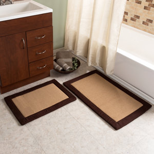 2 Piece Faux Linen Fleece Bath Rug Set
