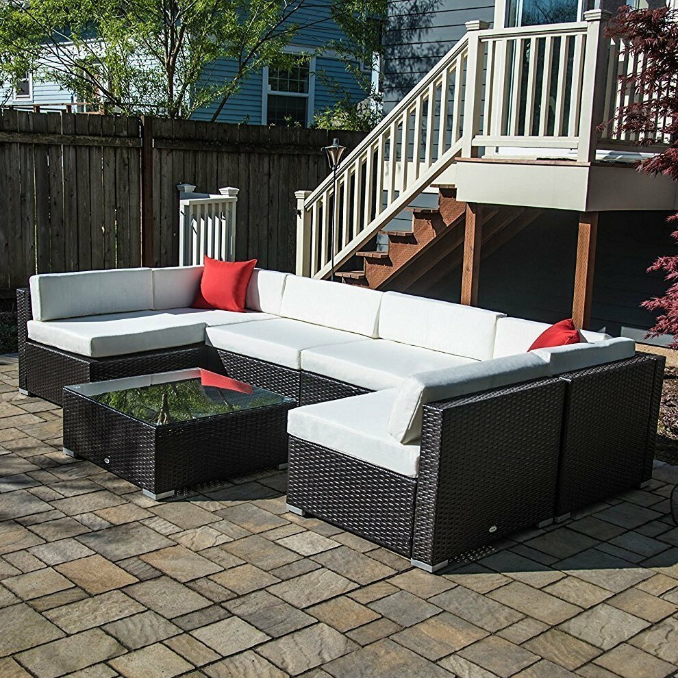 Outsunny 7 Piece Rattan Sectional Seating Group With Cushions