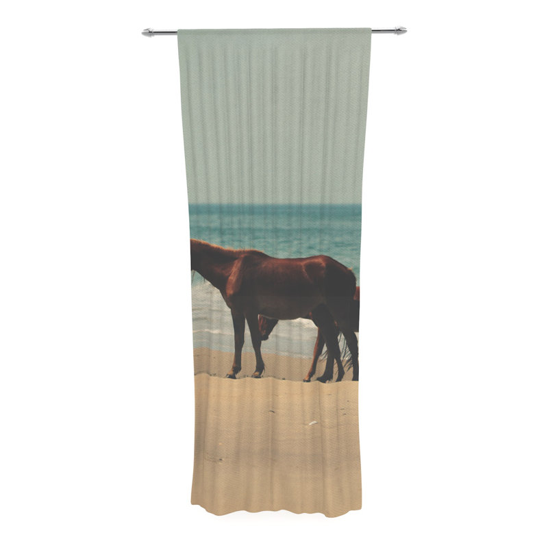East Urban Home Robin Inson Sandy Toes Beach Horses Decorative Robin Inson Sandy Toes Beach Horses Decorative Graphic Print Text Sheer Rod Pocket Curtain Panels