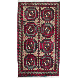 One-of-a-Kind Finest Baluch Wool Hand-Knotted Gray/Red Area Rug