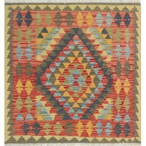 One-of-a-Kind Vallejo Kilim Nurhan Hand-Woven Wool Green Area Rug
