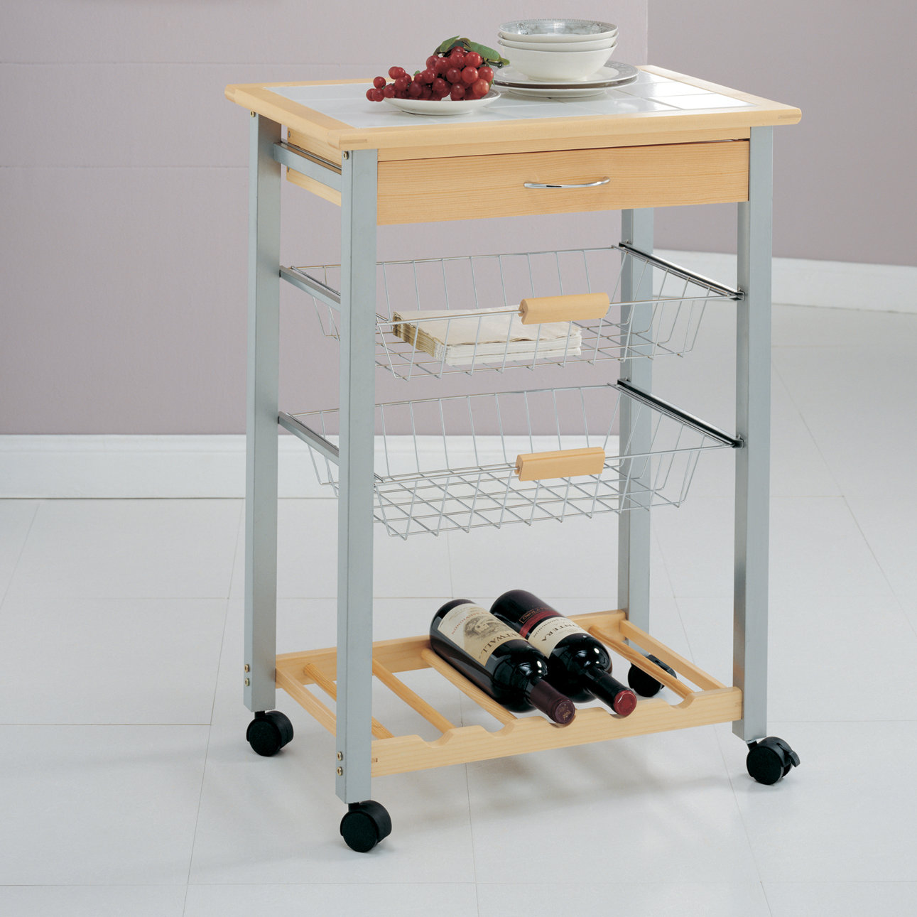 Oia Organize It All Kitchen Cart With Tile Top Reviews Wayfair