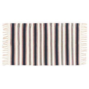Erdman Atwood Flat Weave Striped Commodore Hand Woven 100% Cotton Blue/Ivory Area Rug