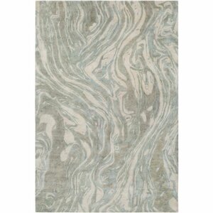 Moirau00a0 Hand-Tufted Teal/Tan Area Rug