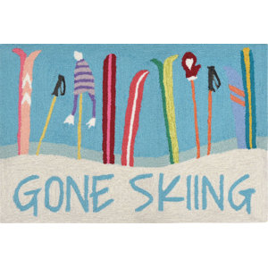 Buckeys Gone Skiing Hand-Tufted Blue Indoor/Outdoor Area Rug