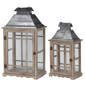 2 Piece Classic Wood Lantern Set