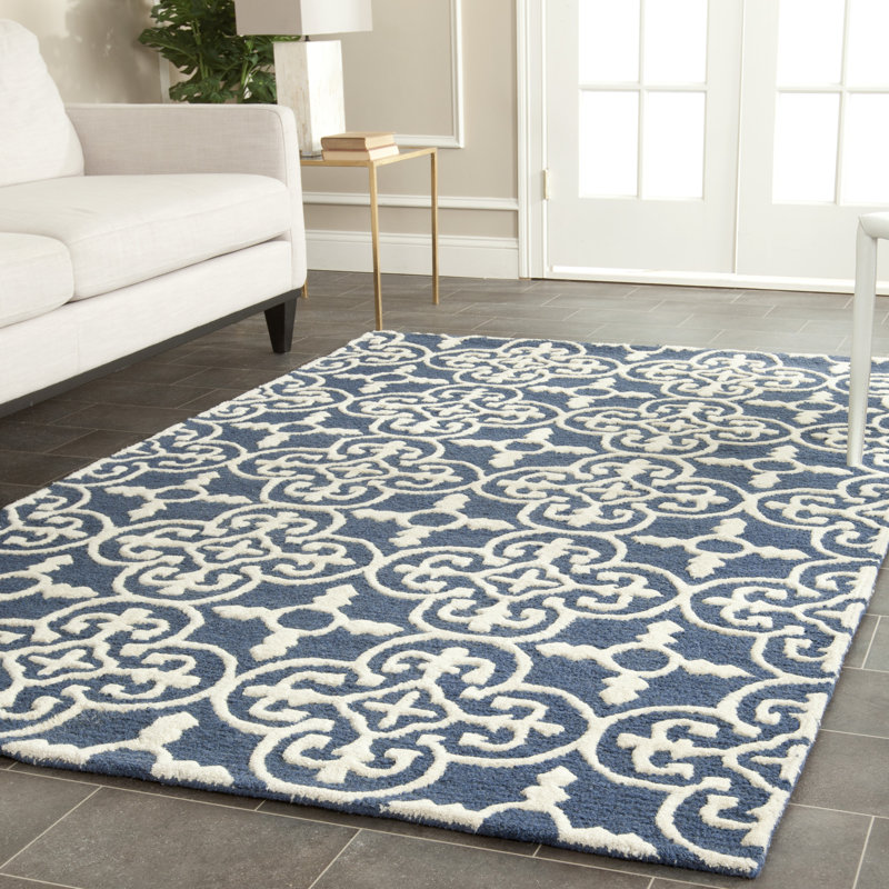 Byron Navy Blue Ivory Tufted Wool Area Rug Reviews Birch Lane Byron Navy Blue Ivory Tufted Wool Area Rug
