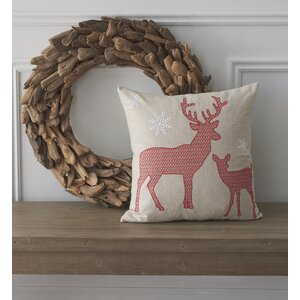 Holiday Whimsical Reindeer Cotton Throw Pillow