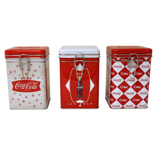 Coca Cola Memorabilia You Ll Love Wayfair Coca Cola Square Lock Top 3 Piece Kitchen Canister Set